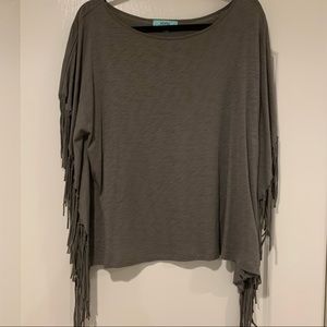 Karlie Fringe Army Green Off-the-shoulder shirt